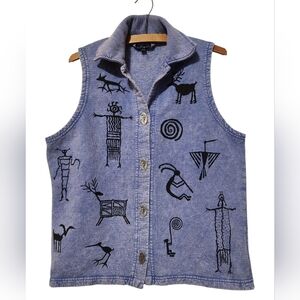 Vintage 90's Garnet Bartlett BFOFO 100% Cotton Tribal Art Vest Small